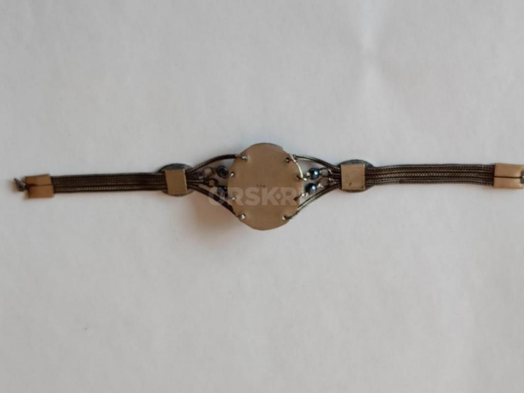 Продам серебряный браслет, с ониксом, классика, винтаж, 800 проба ,Кабошон, рисунок с чернением - Новотроицк