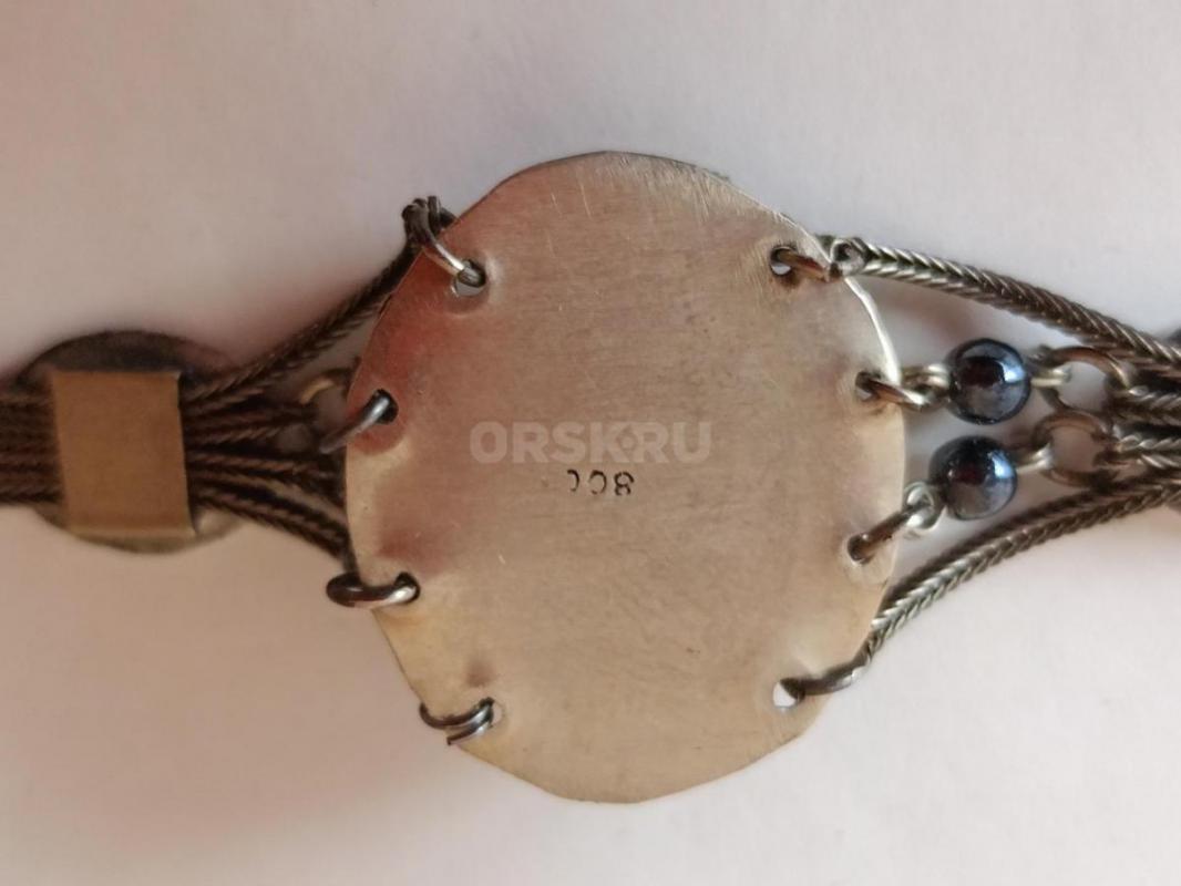 Продам серебряный браслет, с ониксом, классика, винтаж, 800 проба ,Кабошон, рисунок с чернением - Новотроицк