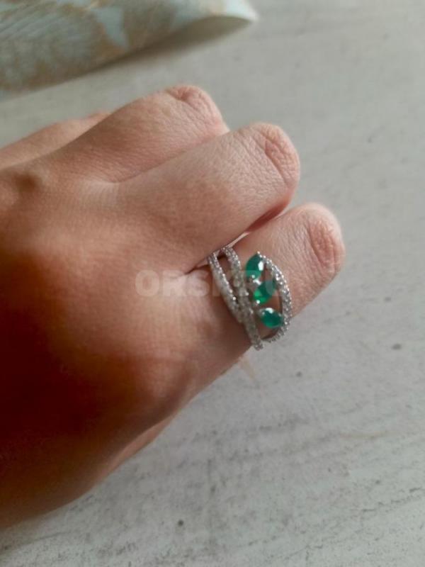 Кольцо  из серебра с натуральными агатами и фианитами. - Орск