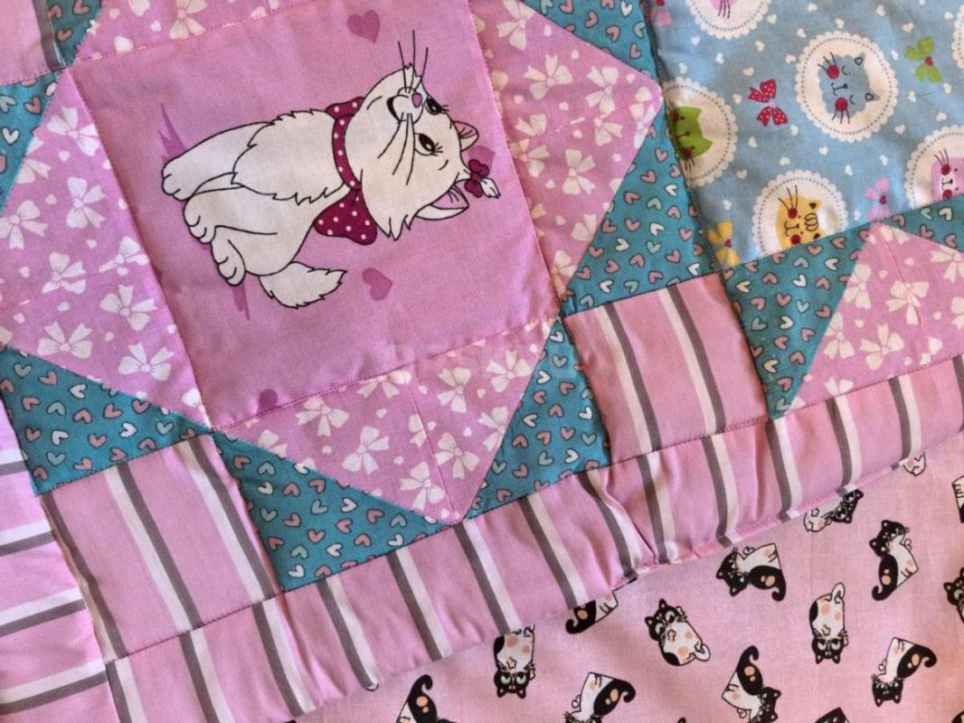 Детское, лоскутное стеганое одеяло/покрывало Котята, хлопок, синтепон. - Орск
